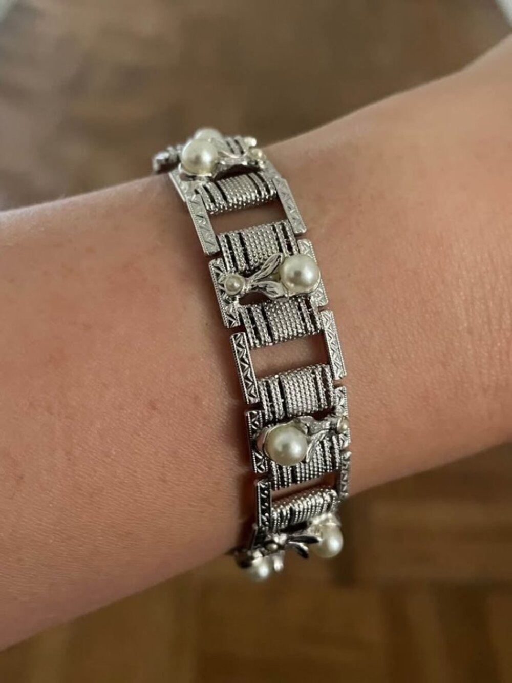 Vintage Goldette MCM silver art deco style bracelet